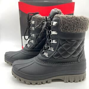 Cougar Waterproof Winter Boots Size 6Wide Black Quilt Carlisle Lace Up